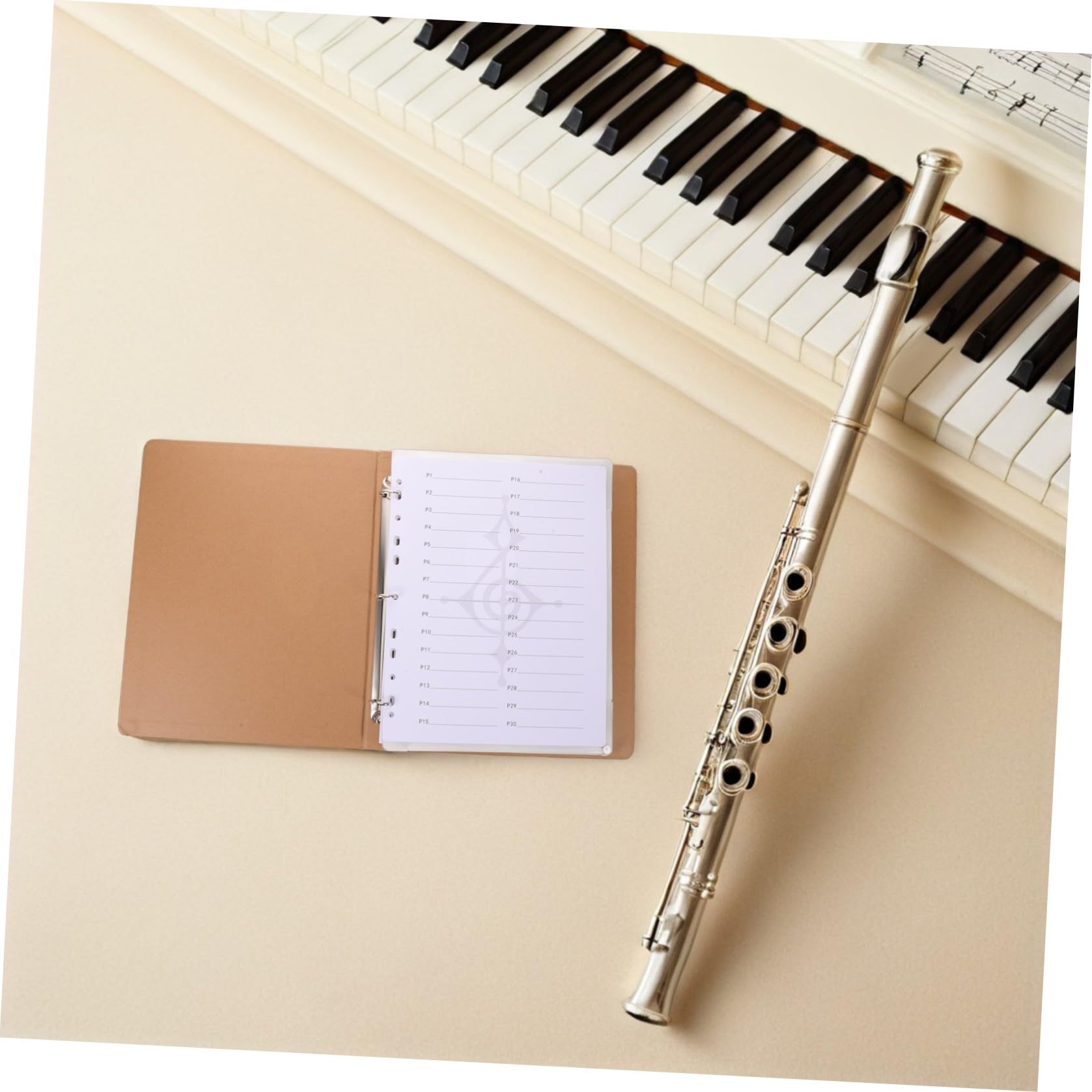 Alasum Carpeta de Partituras de Música de Papel Kraft 9 Agujeros, Soporte para Partituras de Guitarra y Piano, Incluye 20 Hojas Numeradas para Organización en Conciertos y Ensayos