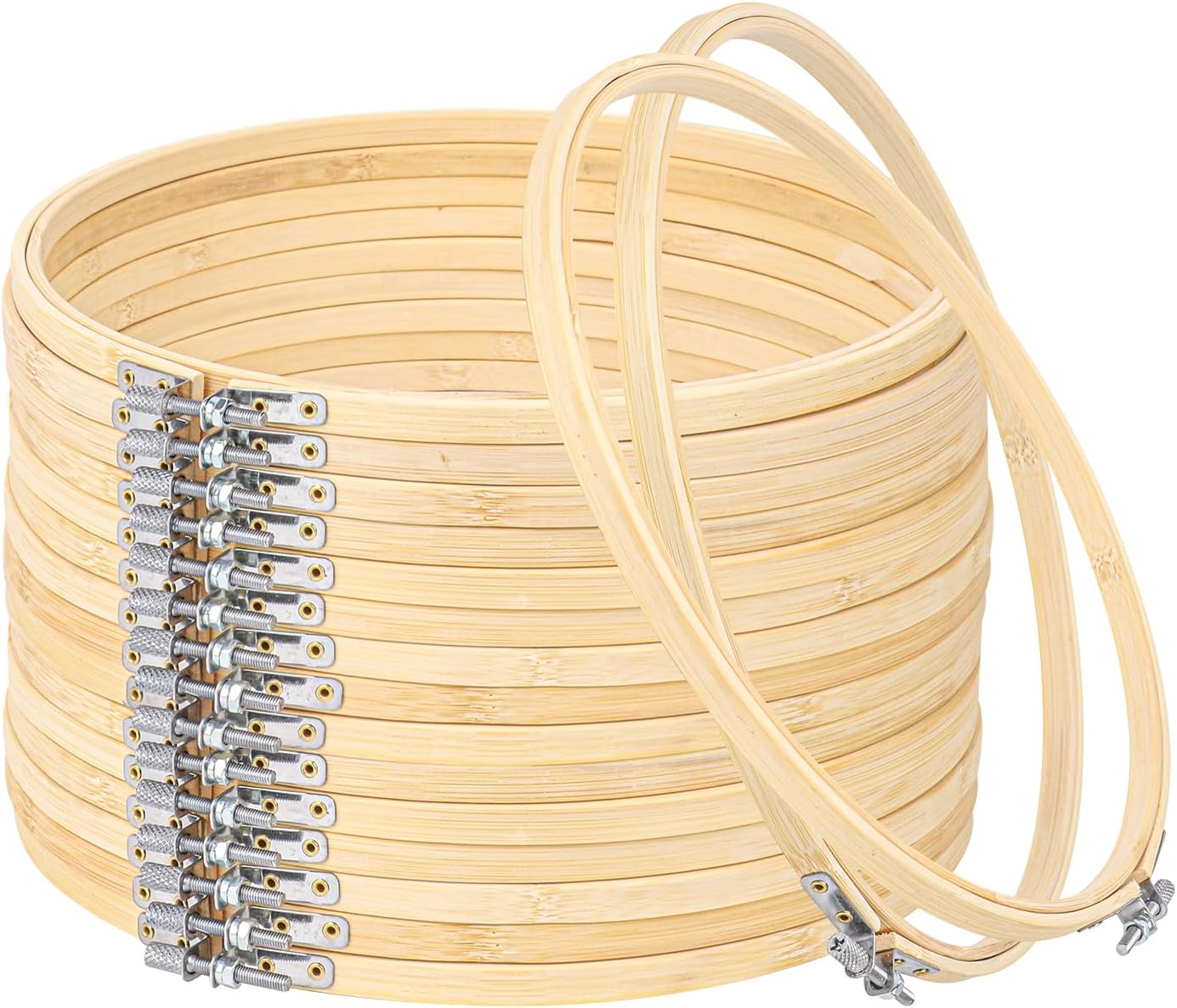 IHDYPPEW 15 Pieces 10 Inch Round Embroidery Hoops, Adjustable Circle Cross Stitch Hoop Embroidery Ring Bamboo Embroidery Hoops for Crafts, DIY, Wedding, Party, Holiday Decoration