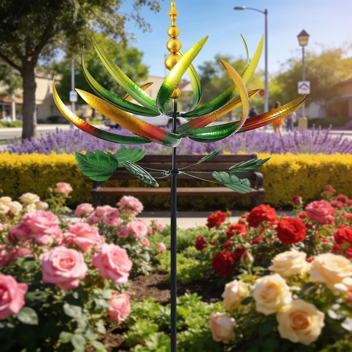 Wind Spinners for Yard and Garden, Wind Spinners Outdoor Large Metal, 80 inch Kinetic Wind Sculptures, Yard Decorations Outdoor (Yellow Green)