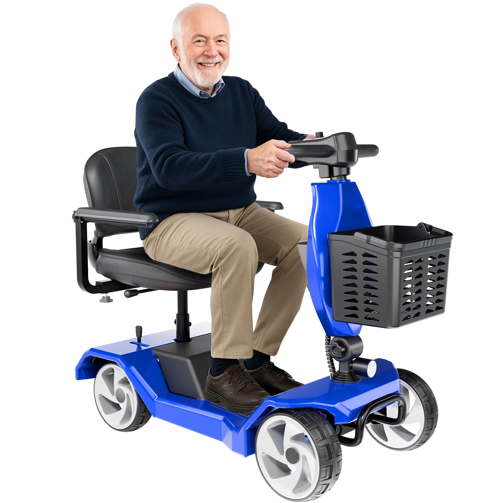 HomyKingMobility Scooters for Seniors, 4 Wheel Foldable Mobility Scooters for Adults, Folding Travel Mobility Scooter with Seat, Electric Wheelchair, Powered Lightweight Motorized Scooter - Blue