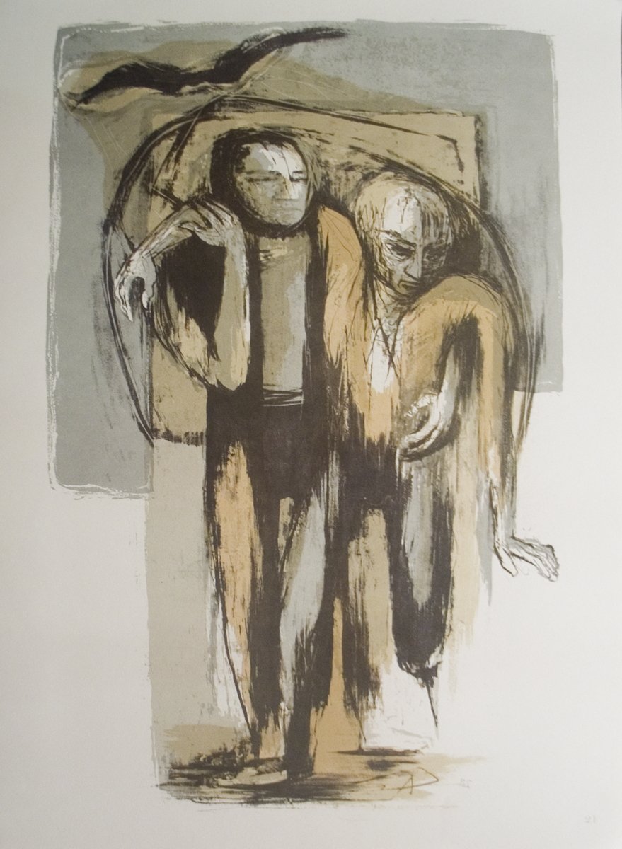 Benton Spruance Ahab and Starbuck Portrait 22" x 16" Lithograph 1968 Modernism Brown