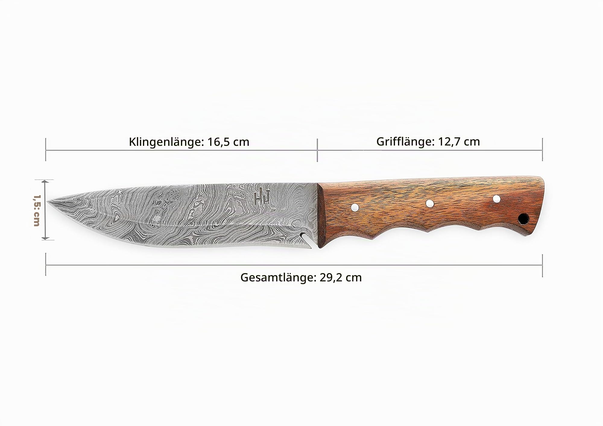 Hobby Hut HH-401, Bushcraft damaststahl Survival Messer, Damastmesser Jagdmesser mit Lederscheide, Extra Scharf, Walnuss Holzgriff, Festehnde and Camping Messer,