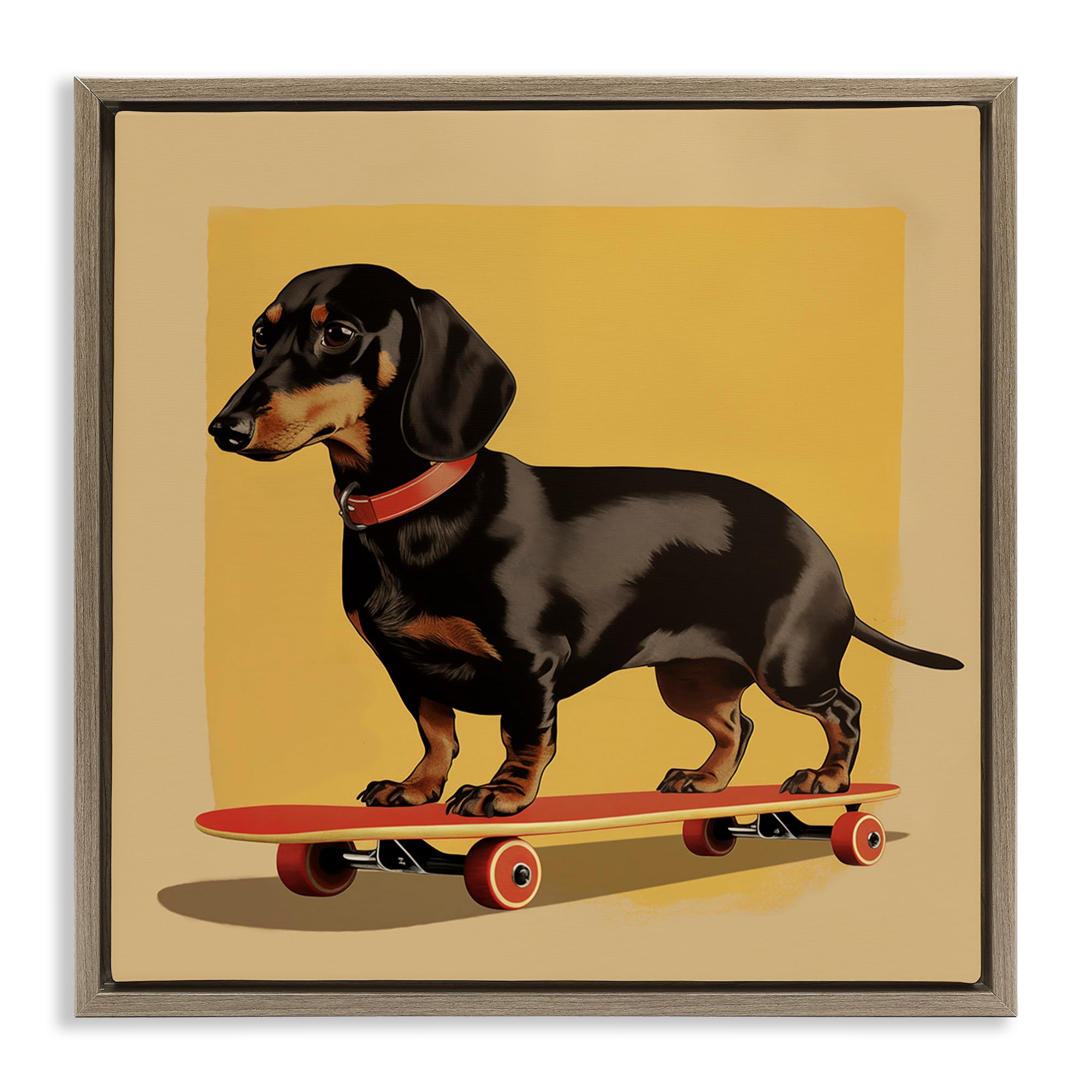 Stupell Industries Montalcino Elm (Textured) 'Dachshund On Red Skateboard', Floating Frame Canvas Art, Brown, 18 X 18 Inches, Easy To Hang And Sturdy, Made In Usa, By Andreas Magnusson