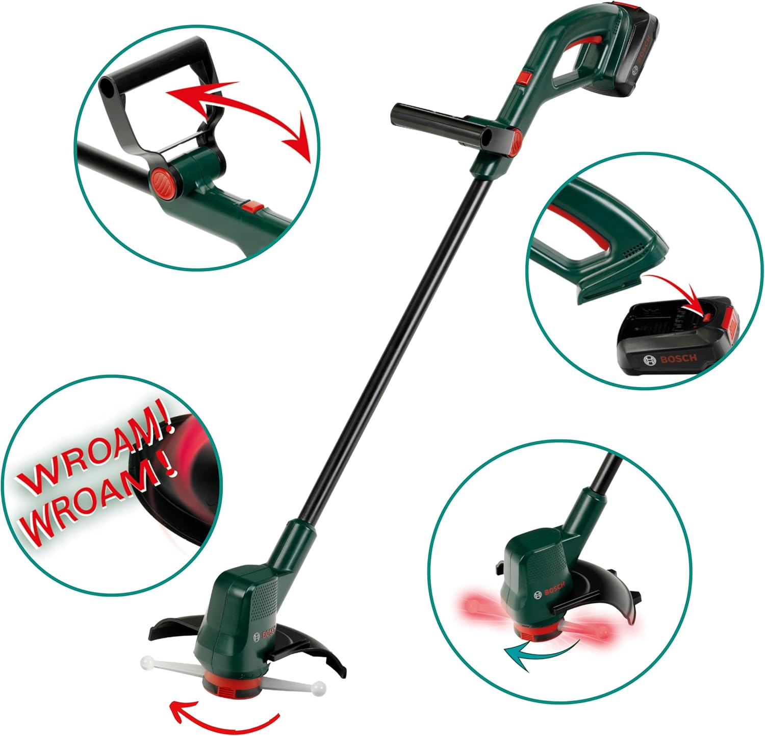 Theo Klein 2774 Bosch Easy Cut Lawn Trimmer Child-friendly Toy with Sound and Light Function, Battery Operated with Rotating, Illuminated Mowing Head, Toy for Children from 3 Years