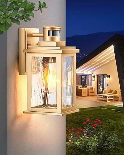 Miniatura 8 de VIANIS Luces de porche con sensor de movimiento, lámparas para exteriores, montaje en pared del atardecer al amanecer, luces exteriores doradas