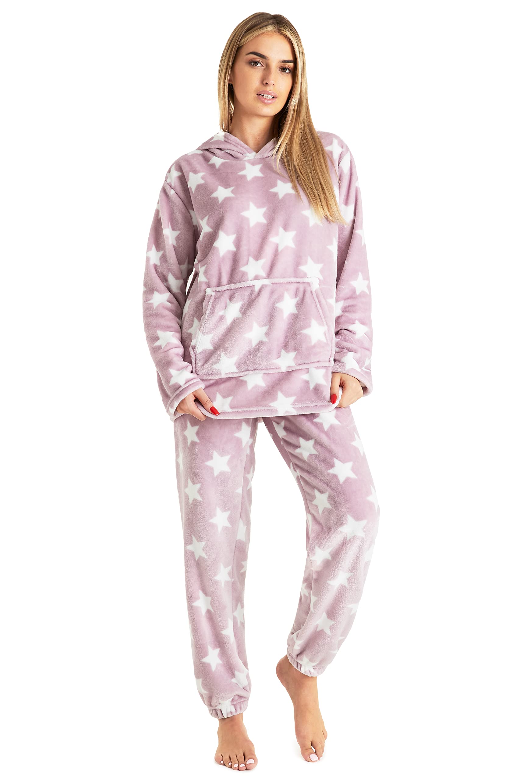 CityComfort Set Pigiama Donna Invernale in Pile, Pigiami con Cappuccio, 2 Pz Abbigliamento da Casa, Regalo Donna Adolescenti