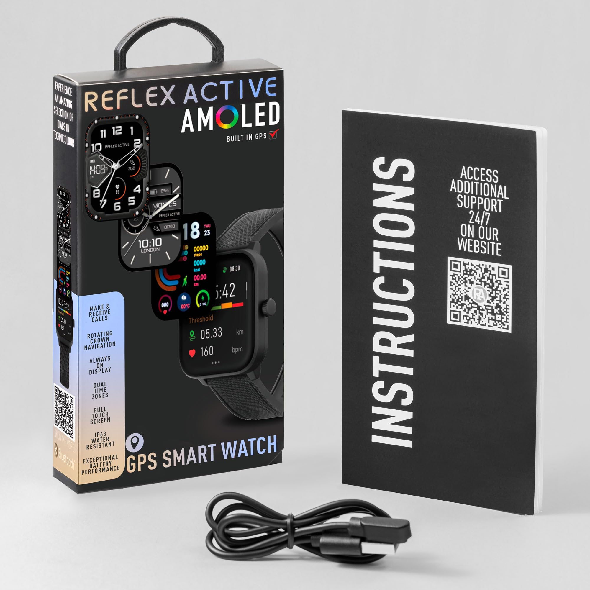 Reflex Active Amoled Series 44 Smart Watch per uomo e donna con GPS integrato, impermeabile IP68, modalità sportive, contapassi, monitoraggio del sonno, display doppio orario e cinturino in silicone
