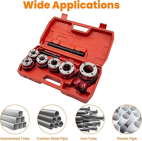 Miniatura 3 de maXpeedingrods BSPT - Kit de roscado de tubo de trinquete, juego de herramientas de roscado manual de tubo de trinquete con 6 troqueles de 14