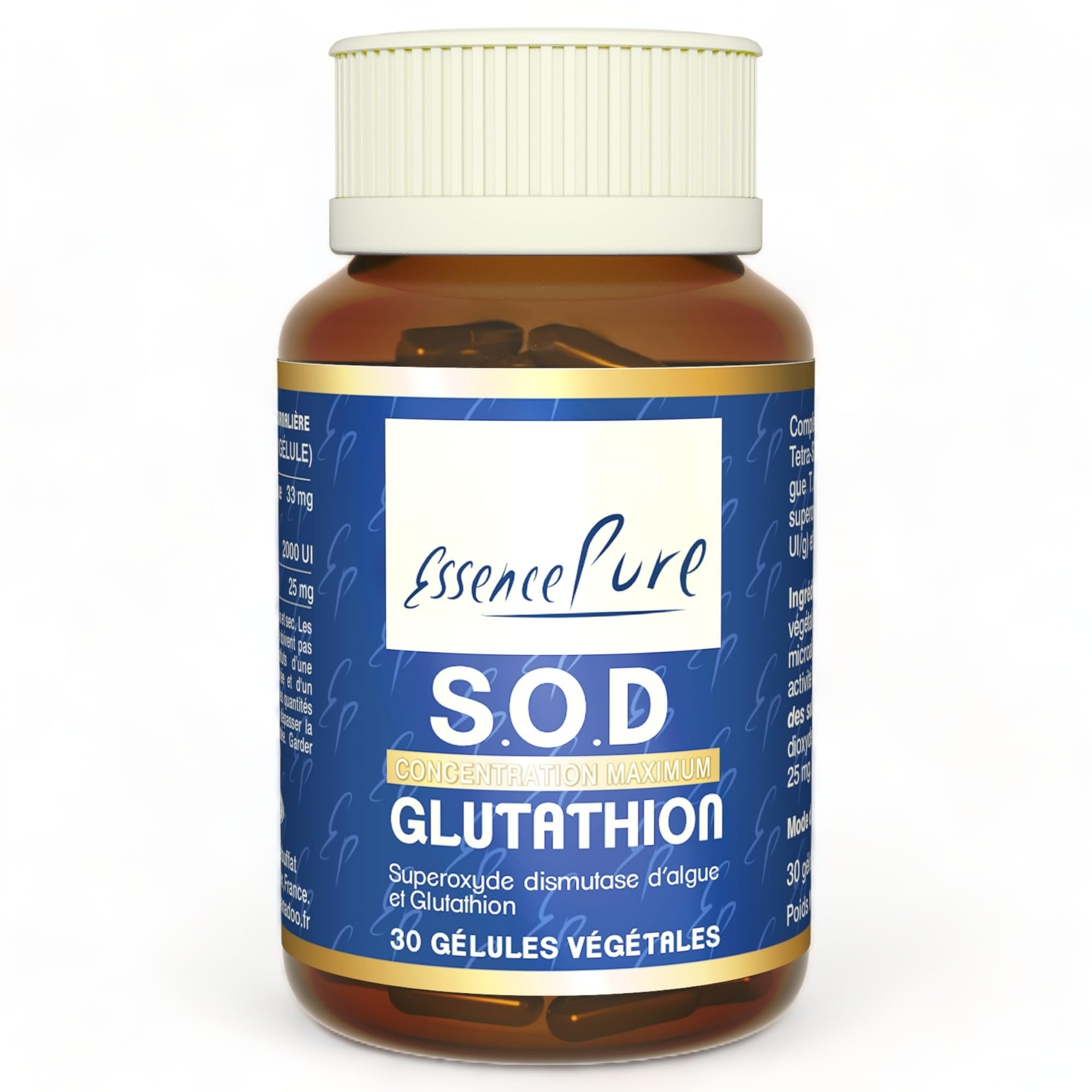 SOD Glutathion Essence Pure - Superoxyde Dismutase D'Algues et Glutathion - Antioxydant Aux Extraits Brevetés - 30 gélules Végétaliennes par Api-Nature