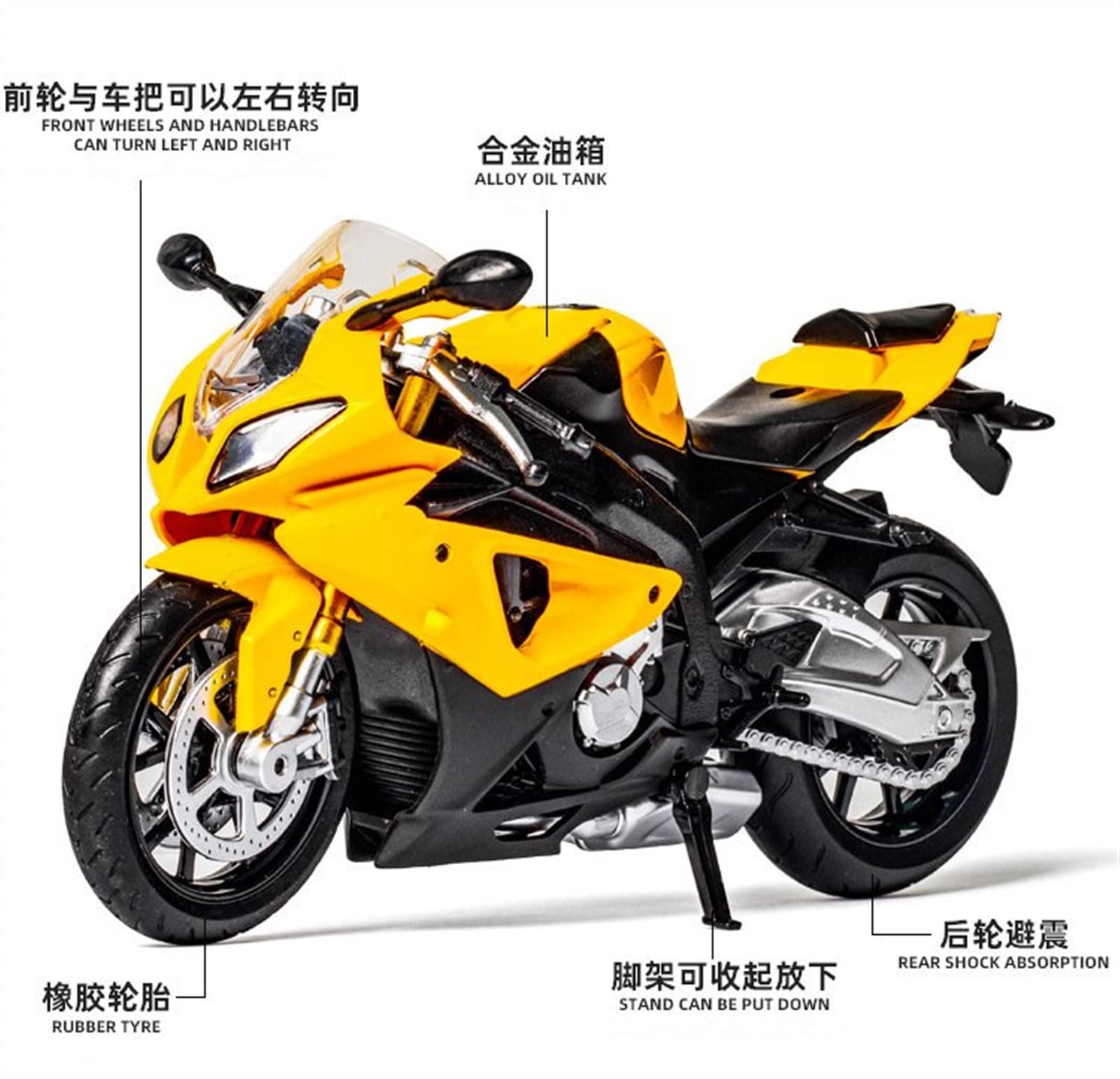 Modello 1:12 Per BMW-S1000RR Modello Di Moto In Lega Metallo Veicolo Con Pneumatici In Gomma Giocattoli Regali Compleanno(Black)