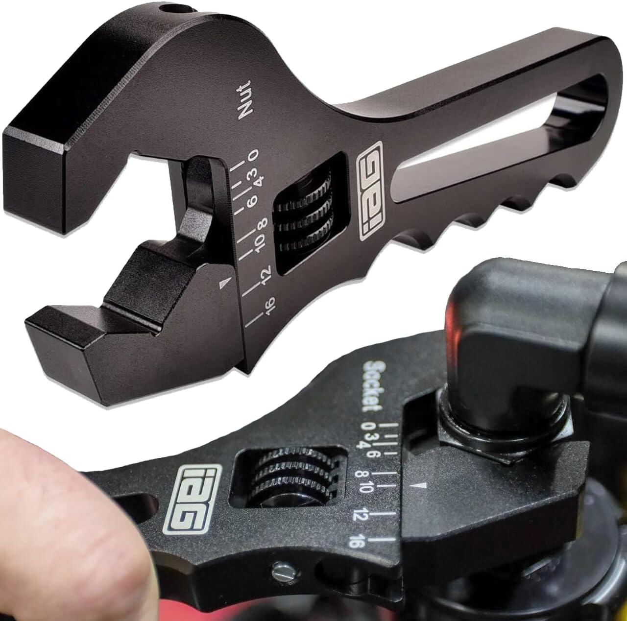 IAG Performance AN Hose Fitting Adjustable Wrench Spanner Lightweight Aluminum 3AN-16AN, Black