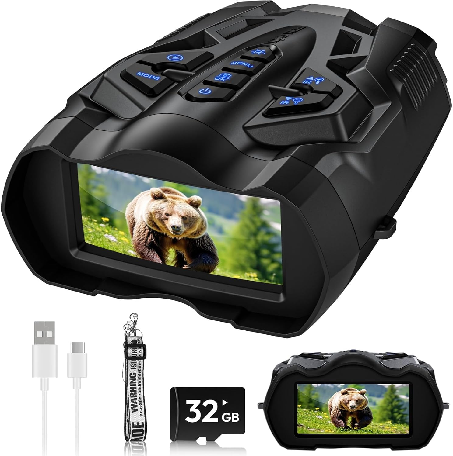 4K Night Vision Goggles for Adults,16X Zoom Night Vision Binoculars with 1000FT Infrared Range,5000mAh Rechargeable Battery,3.5″ Screen,Include 32GB Card,Gift for Mens and Outdoor Enthusiasts