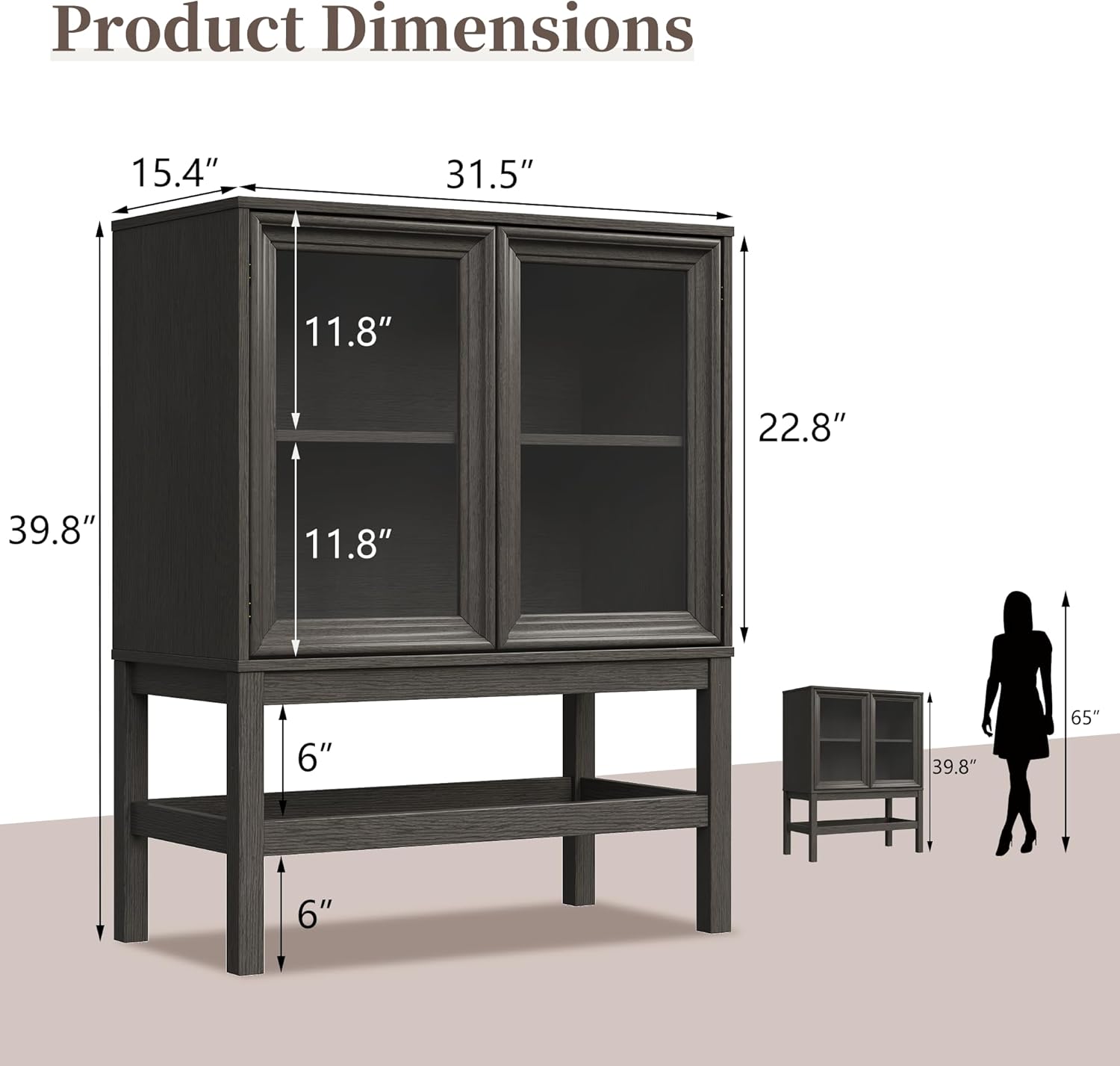 Sideboard Buffet Cabinet with Storage, Small Kitchen Coffee Wine Bar Cabinet with Glass Press-to-Open Doors, Wood Mid Century Modern Side Board Table for Dining Room, Living Room, Dark Brown