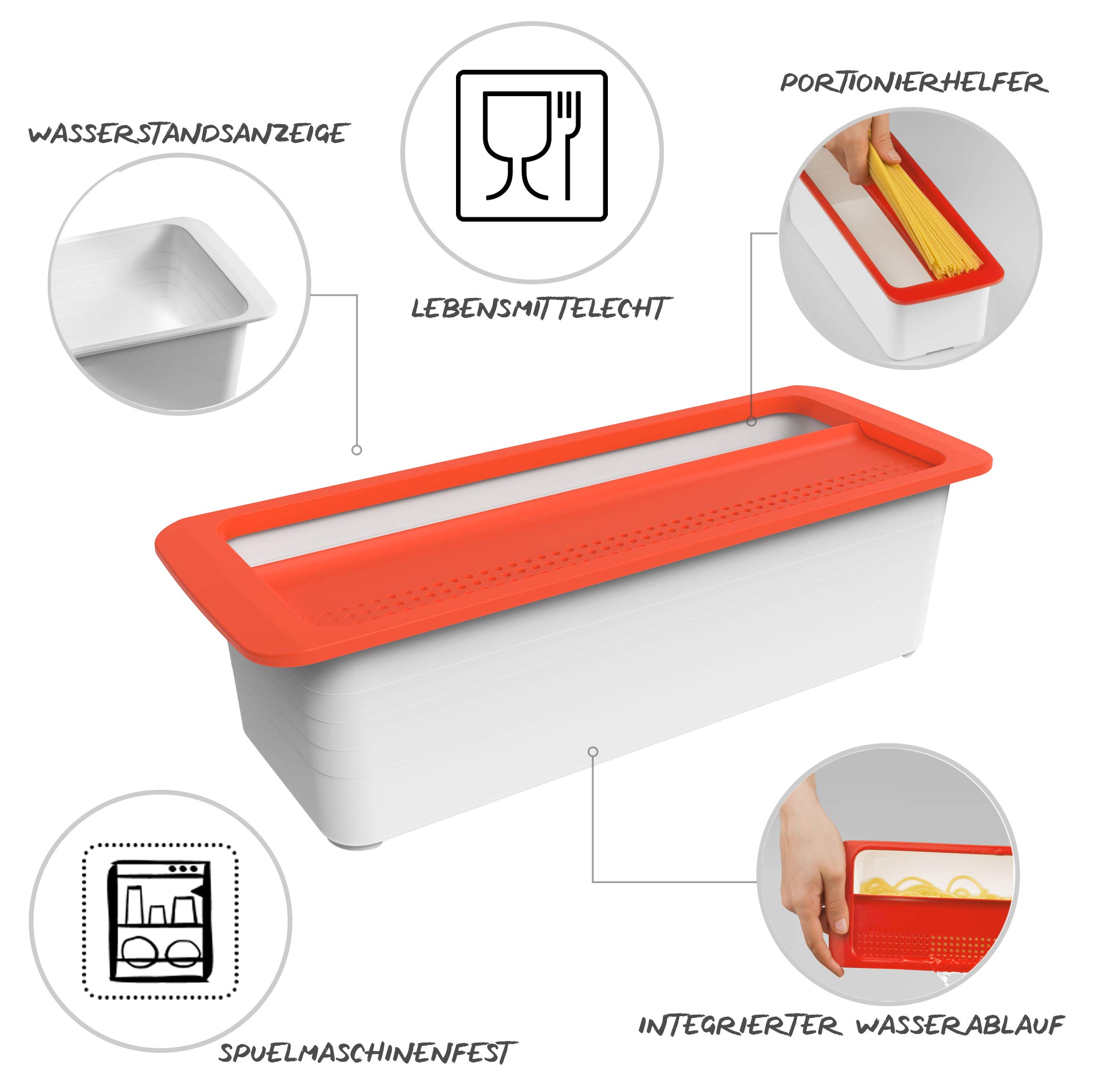 Rotho Memory Microwave Cocina de pasta de 1.8l con tapa para microondas, Plástico (PP) sin BPA, rojo/blanco, 1.8l (29.7 x 11.3 x 8.3 cm)