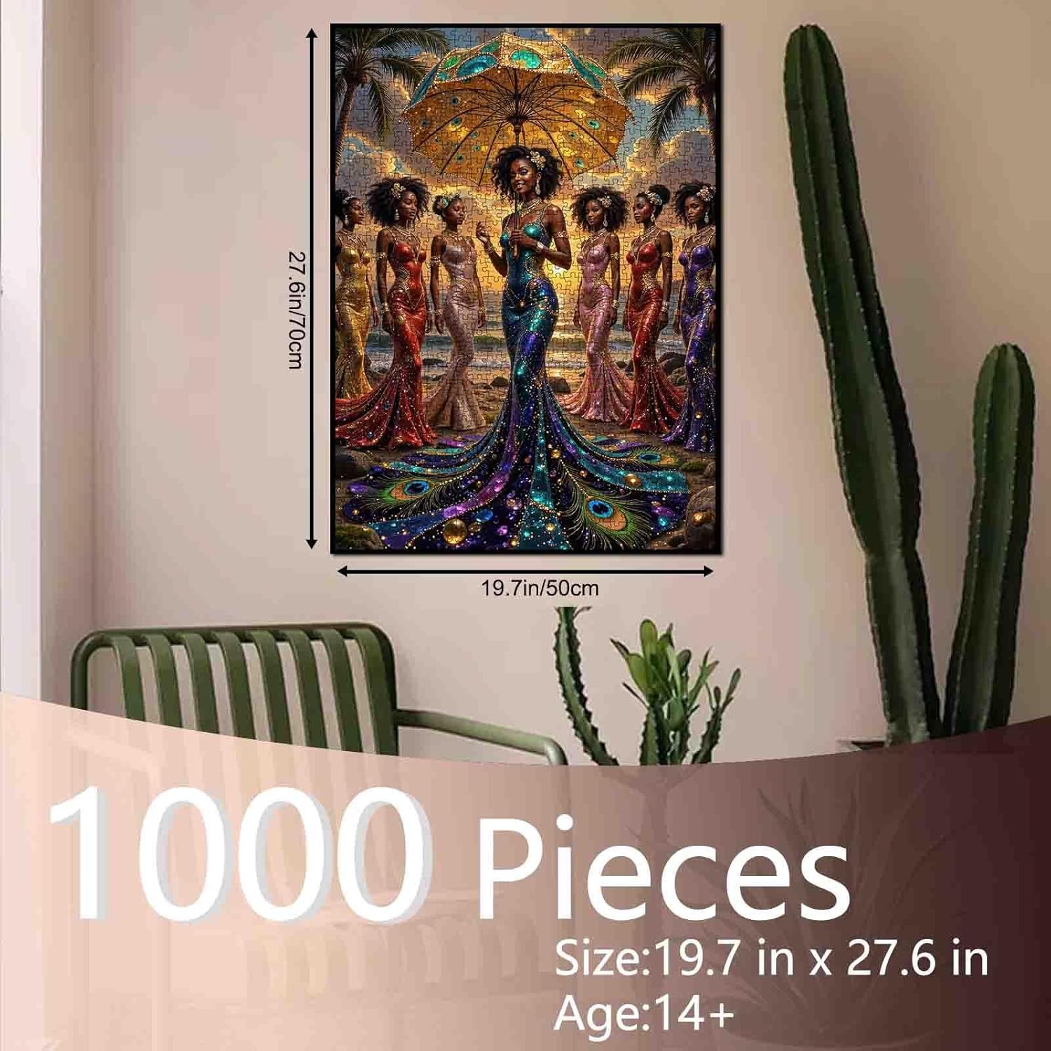 African American Woman 1000 Piece Jigsaw Puzzles for Adults African Lady Jigsaw Puzzle for Challenging Family Activity Game Africa Afro Black Girl Artwork Puzzle for Home Decor Gifts 20x27 Inches