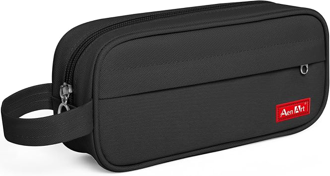 Aen Art Pencil Case, Large Capacity Pencil Pouch, Zipper Pencil Box with Easy Grip Handle & Loop for School Teen Girl Boy Men Women Black