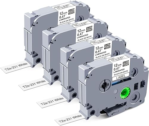 BOYEEZON P Touch TZe TZ - Cinta laminada de 0.47 pulgadas, color blanco, compatible con Brother TZe-231, cinta para etiquetadora Brother PTD220