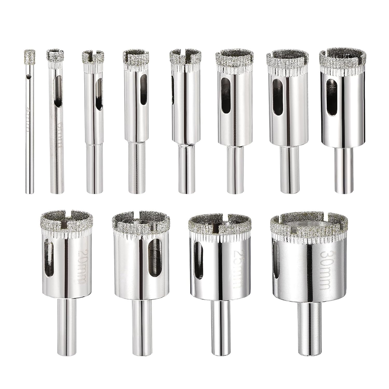 PATIKIL 4-30mm Diamond Hole Saw Set, 12Pcs 5/32" to 1-3/16" Diamond Hollow Core Drill Bit Hole Cutters for Glass Tile Ceramic (60/70 Mesh)