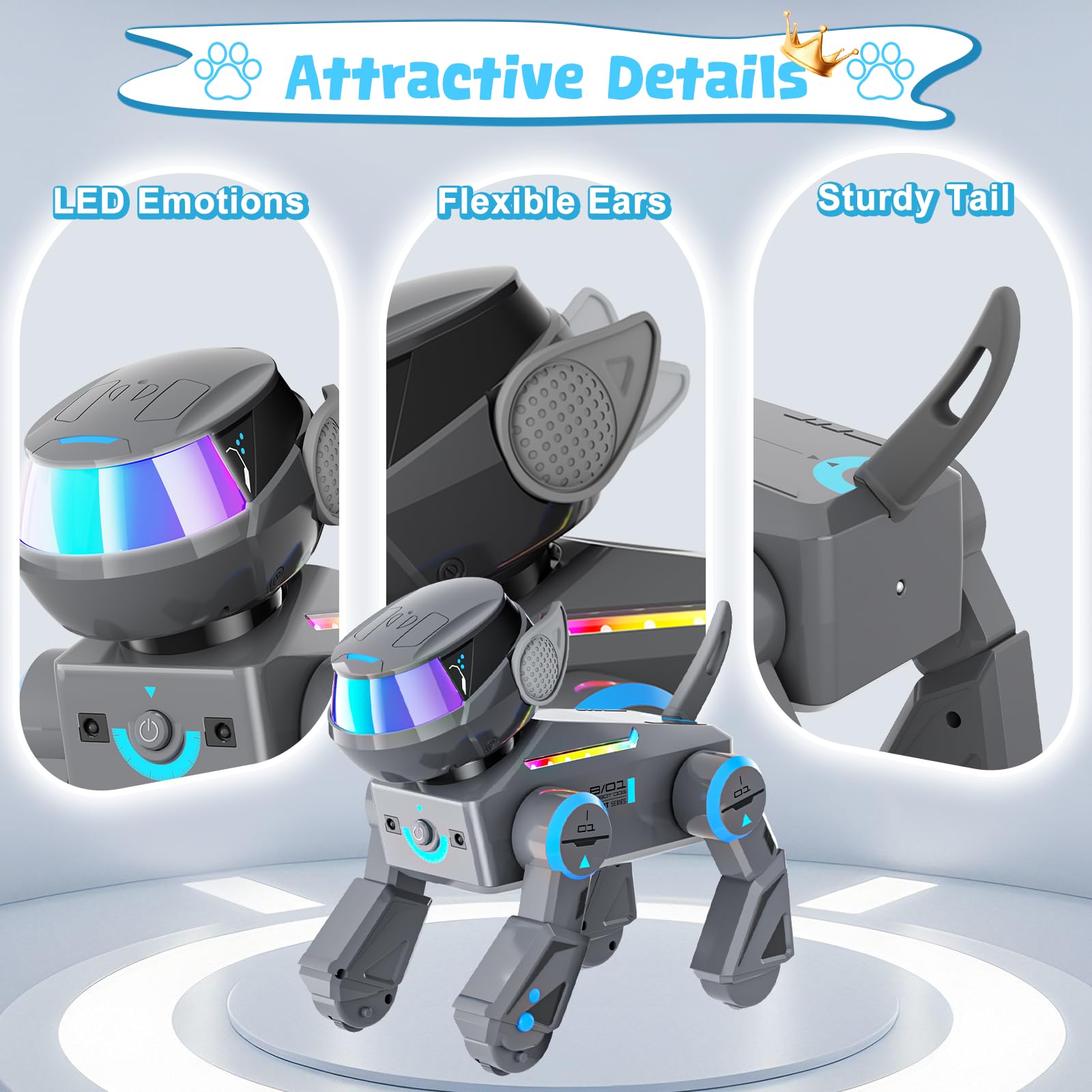 Robot Cane Giocattolo per Bambini 3+ Anni, Giocattoli Programmabile Robot Cane Intelligente con Bluetooth, Giochi Interattivo Che Canta e Danza Regalo di Natale per Bimbo Bimba 3 4 5 6 7 8 Anni