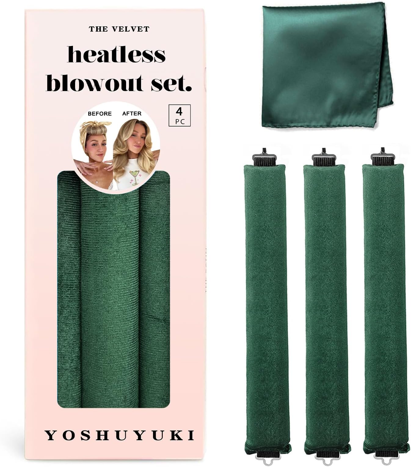 Classic Heatless Curls Overnight Rods No Heat Hair Curlers Curling Iron Jumbo Flexi Rods Large Foam Hair Rollers for Long Short Hair to Sleep in with Satin Scarf Styling Tools Green
