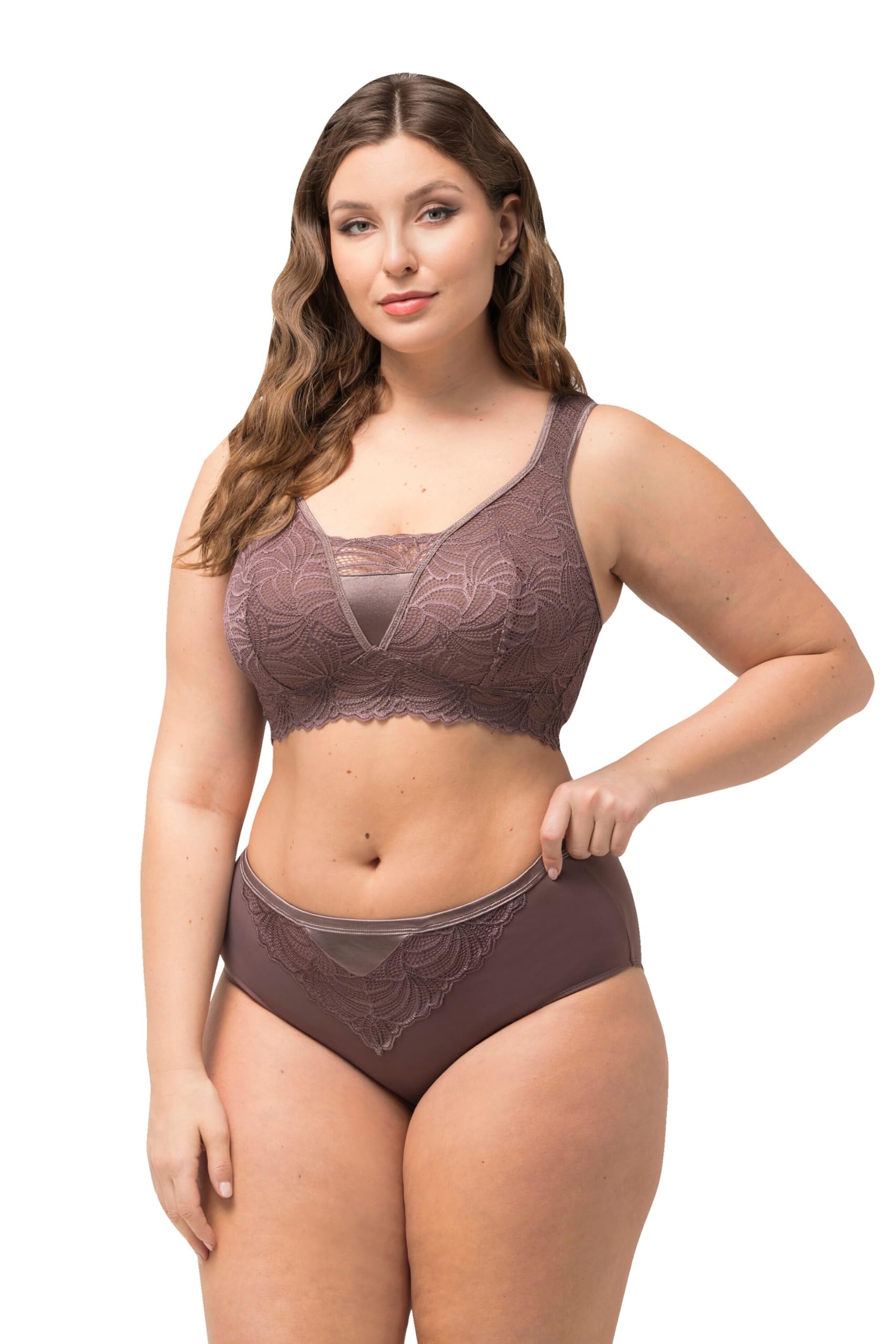 Ulla Popken Damen Midislip, Spitze, Mikrofaser Underwear