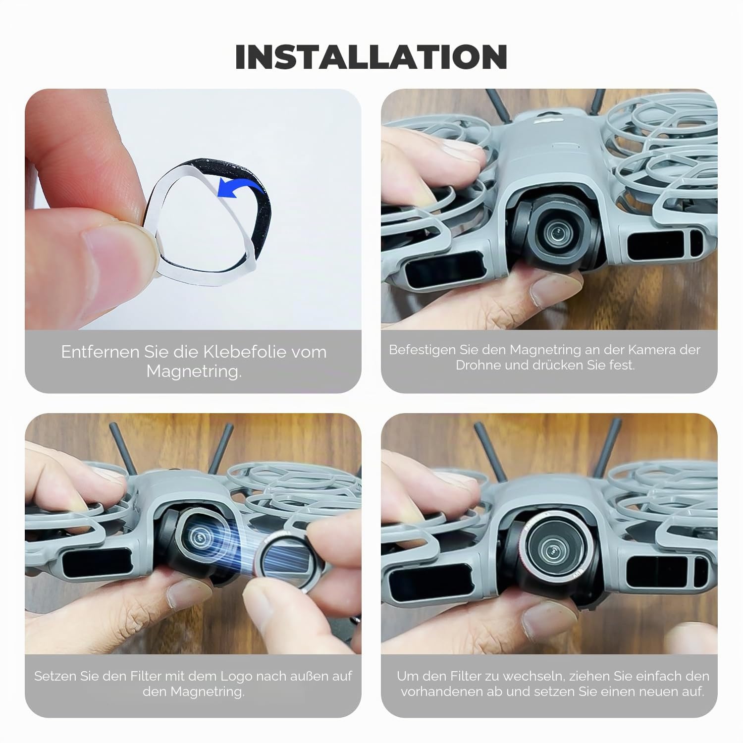 Freewell Magnetische ND-Filter für DJI Neo 2 – inklusive ND8, ND16, ND32 für präzise Belichtungssteuerung.