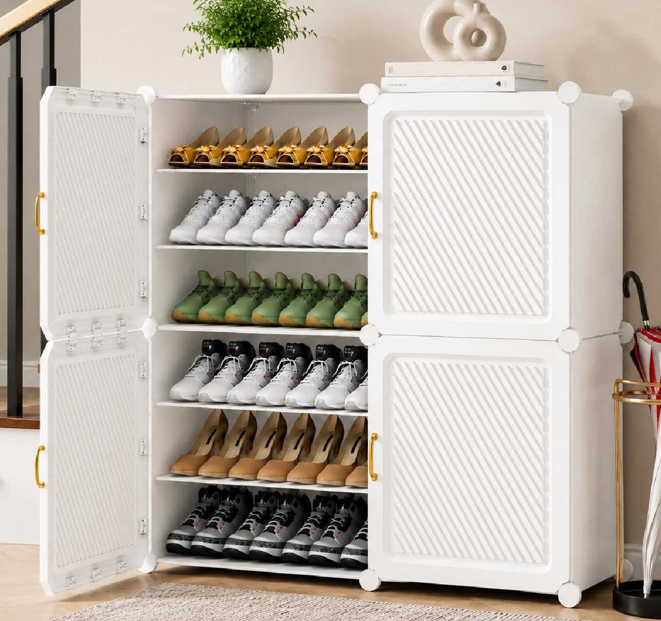 Exvito Plastic Shoe Rack for Home with Door, 6-Door Shoe Storage