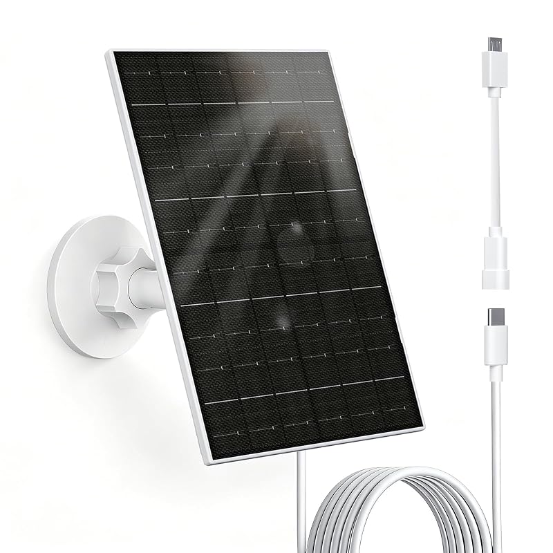 Painel solar de 7 W para câmera de segurança, USB-C e Micro USB, 5 V, Zivif, branco