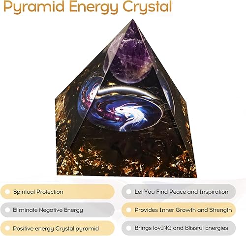 Miniatura 6 de EternalOrgone Pirámide de orgón para energía positiva, pirámide de orgonita de esfera de cristal de amatista, generador de energía de protección