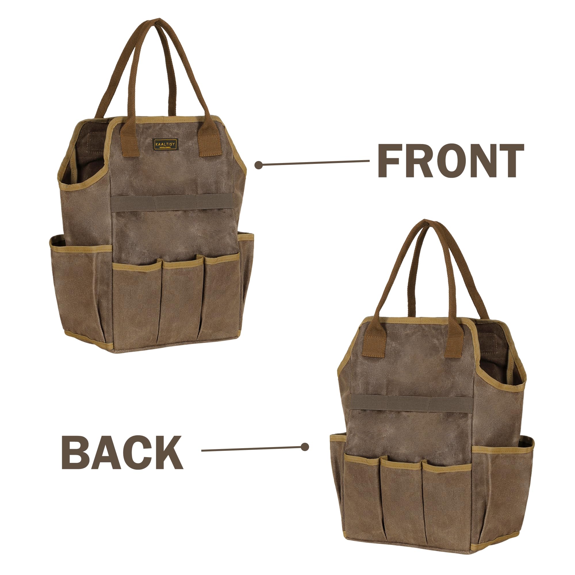 Bolsa de lona para herramientas de jardín, lona encerada de 16 onzas, bolsa de almacenamiento de herramientas de jardín, con 3 ranuras interiores y 8 bolsillos exteriores, bolsa organizadora de