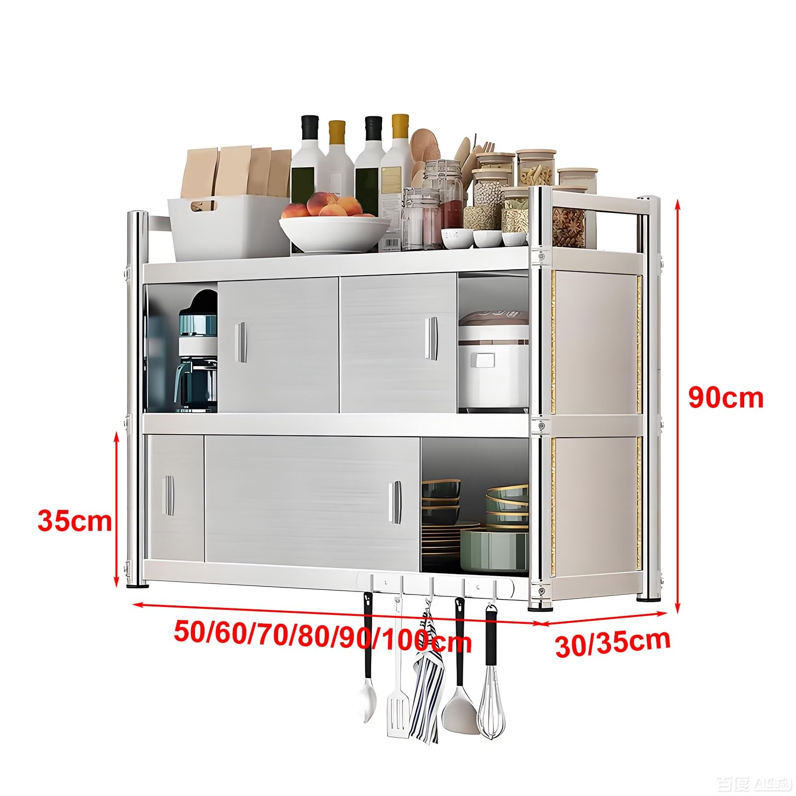 Armadio da cucina con ante scorrevoli, grande capacità, in acciaio inox, per bagno, balcone, camera da letto