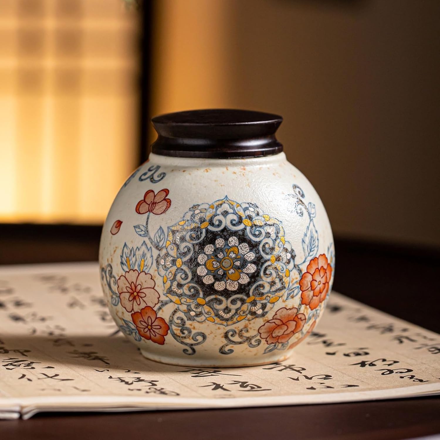 Ceramics Tea Canister, 200ml 6.8oz, Portable Storage Canister Chinese Kung Fu Tea Set Accessories