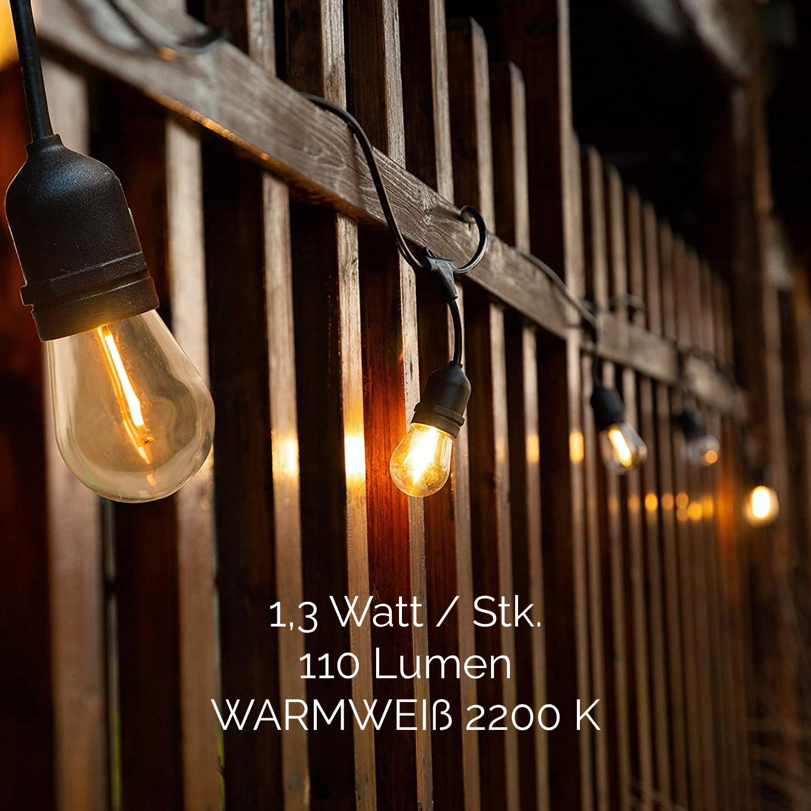 Lumiled Lichterkette Außen 10 Meter mit 10 E27 LED 1,3W Glühbirne ST45 Warmweiß 2200K 230V Birnen für Garten Biergarten Party Hochzeit Dekoration Terrasse Weihnachten verlängerbar mit Strom