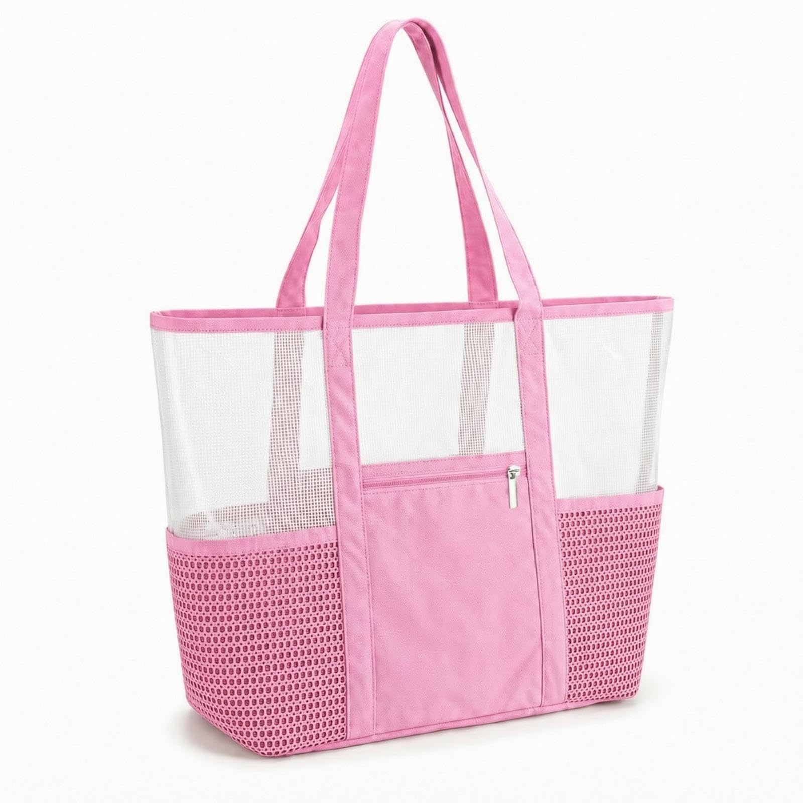 SNAPPSY Transparent Beach Tote Water-Resistant Mesh Shore Tote Easy to Low-Maintenance Mesh Handbag for Pool, Travel Pink-picture-36