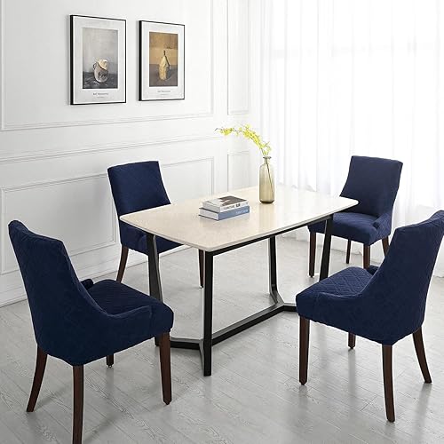 Miniatura 9 de LANSHENG Wingback - Fundas para sillas con brazos, fundas elásticas de jacquard para sillas de comedor y cocina (juego de 2, azul marino)