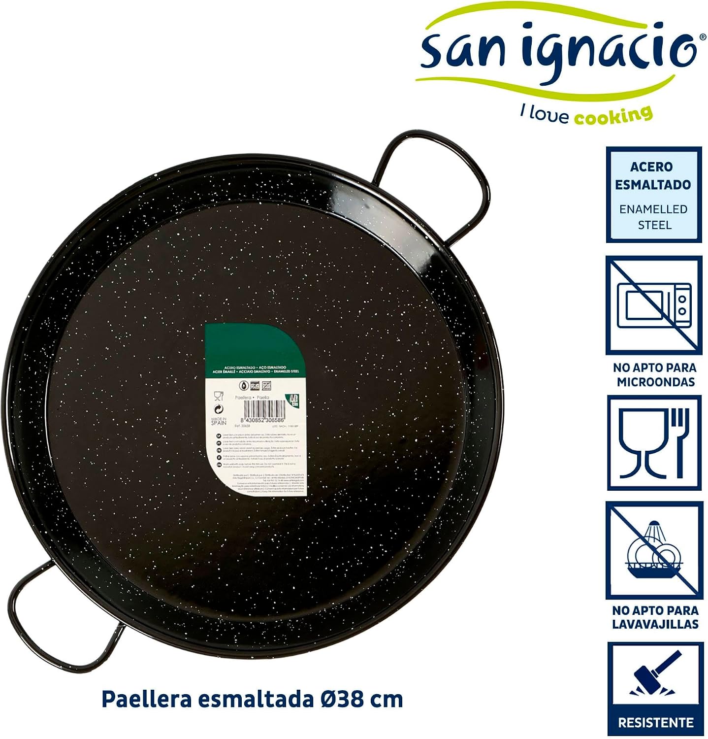 San Ignacio Enameled Paella Pan 38 cm 8 Servings Collection LA DEHESA