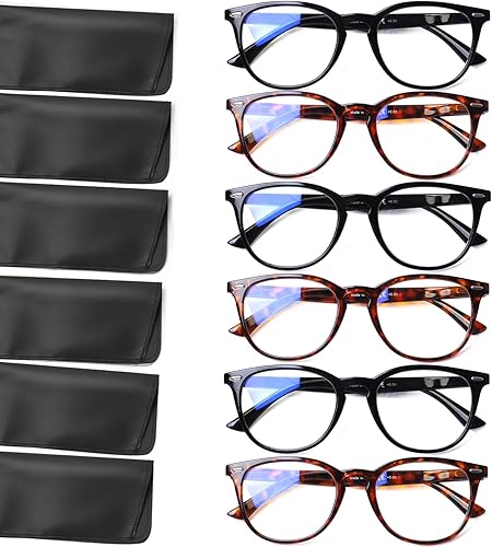 Henotin Paquete de 6 lentes de lectura para mujeres y hombres, bloqueo de luz azul, elegantes lectores de computadora con funda de cuero Henotin Paquete de 6 lentes de lectura para mujeres y hombres, bloqueo de luz azul, elegantes lectores de computadora con funda de cuero