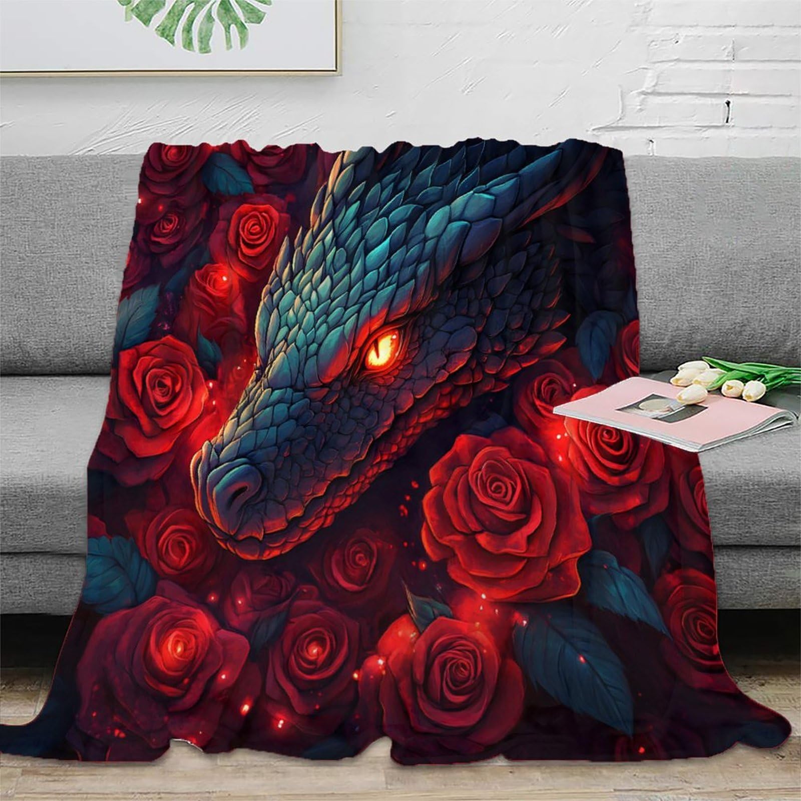 Couverture dragon 3D contre le froid plaid microfibre doux pour canapé et soirées fraîches