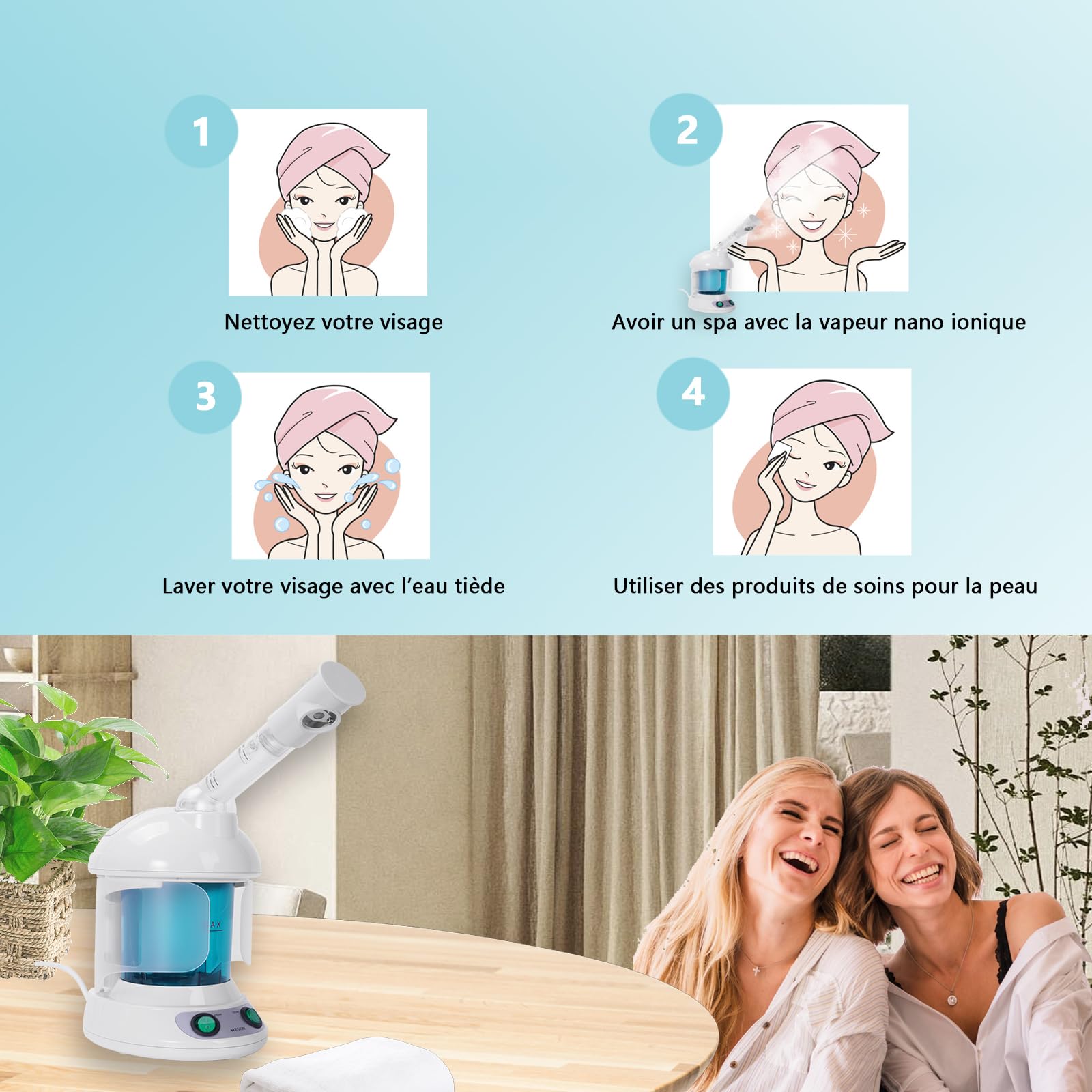 Vapeur Visage Vaporisateur Sauna Spa Facial Chaude Nano Ionique, Visage Steamer Humidificateur Appareil Outils Nettoyage Pores