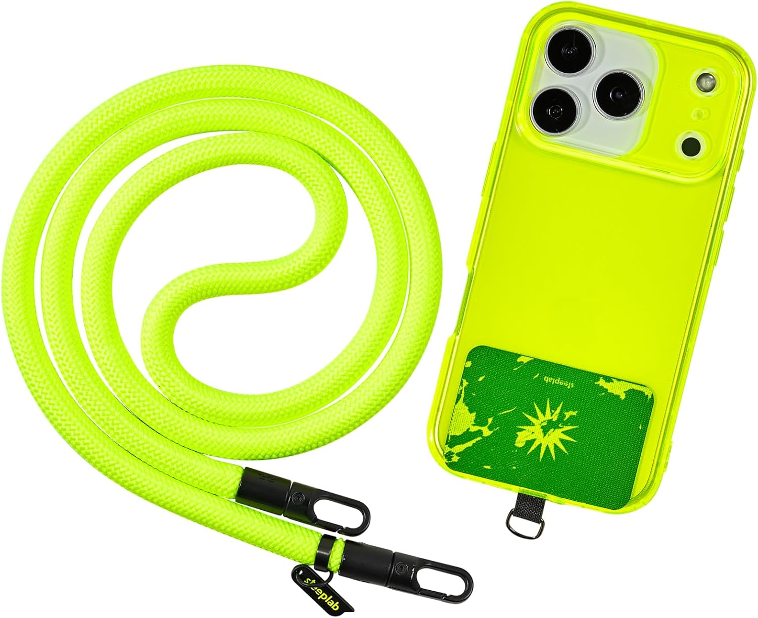 SteepLab Highlighter Case + Freehand Crossbody Lanyard Bundle for iPhone 17 Pro - Hands-Free Carry with Bold Color Protection - Neon Noise