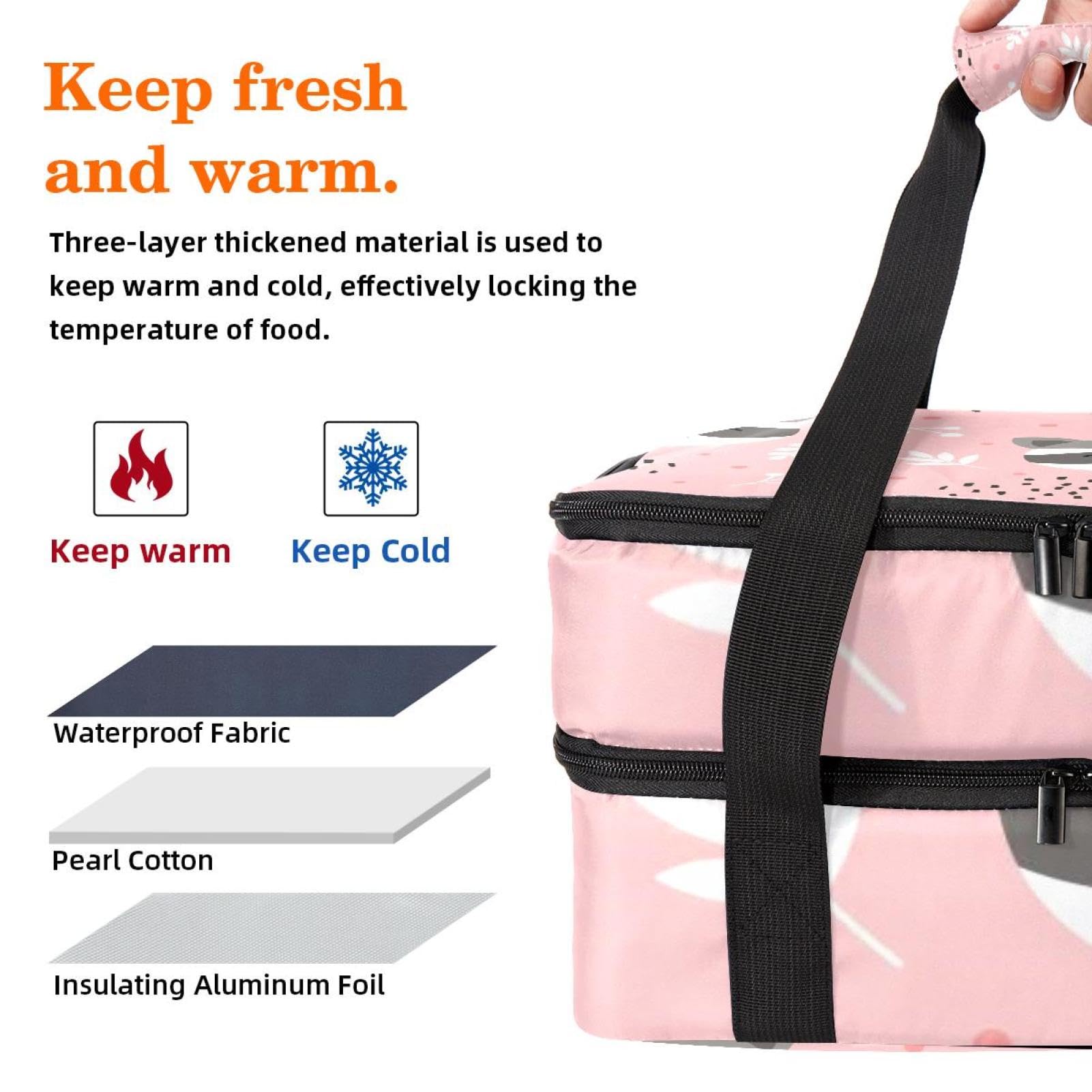 Grand sac à déjeuner isotherme pour homme et femme, double couche, étanche, étanche, réutilisable, sac fourre-tout pour le travail, l'école, le pique-nique, la plage, le camping, les voyages, motif