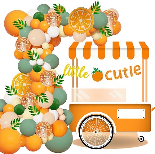 Little Cutie - Globos decorativos para baby shower, kit de guirnalda de globos naranjas, banderines de sauce para decoración de fiesta de primer
