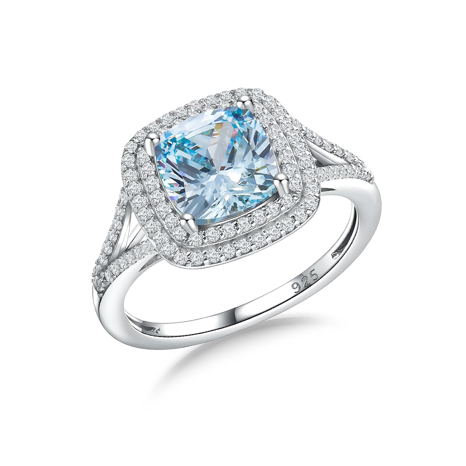 Birthstone Rings for Women 925 Sterling Silver Created Gemstone Cubic Zirconia Ring Heart/Pear/Round/Cushion/Emerald/Oval Engagement Double Halo Ring Size 6 to 10