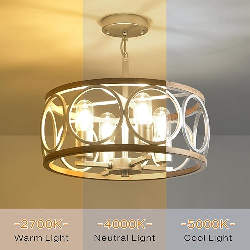 Miniatura 5 de Lámpara de techo de montaje en el techo, lámpara de techo de 4 luces de granja de metal con montaje semiempotrado de 15.7" (plata), lámparas de