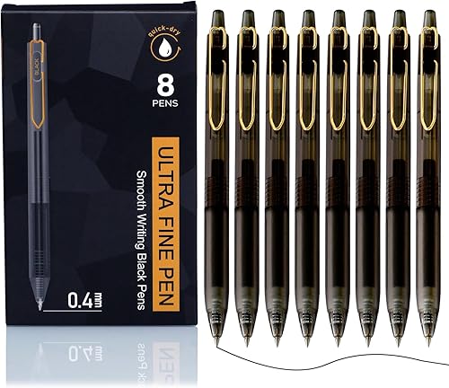 0.4mm Ultra Fine Point Gel Pen - Quick-Dry Black Ink & Smudge-Free Rollerball for Precise Writing, 8 Count (Professional Grade, Ideal for Exams &