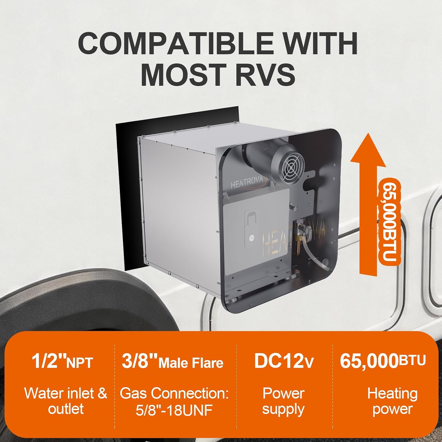 RV Tankless Water Heater,Heatrova 65,000 BTU Propane On-Demand Instant Hot Water Heater, 3.9 GPM, 12V DC Powered, CSA Approved, Remote Controller, Fits 15x15, 15x18 & 18x18 RV Doors
