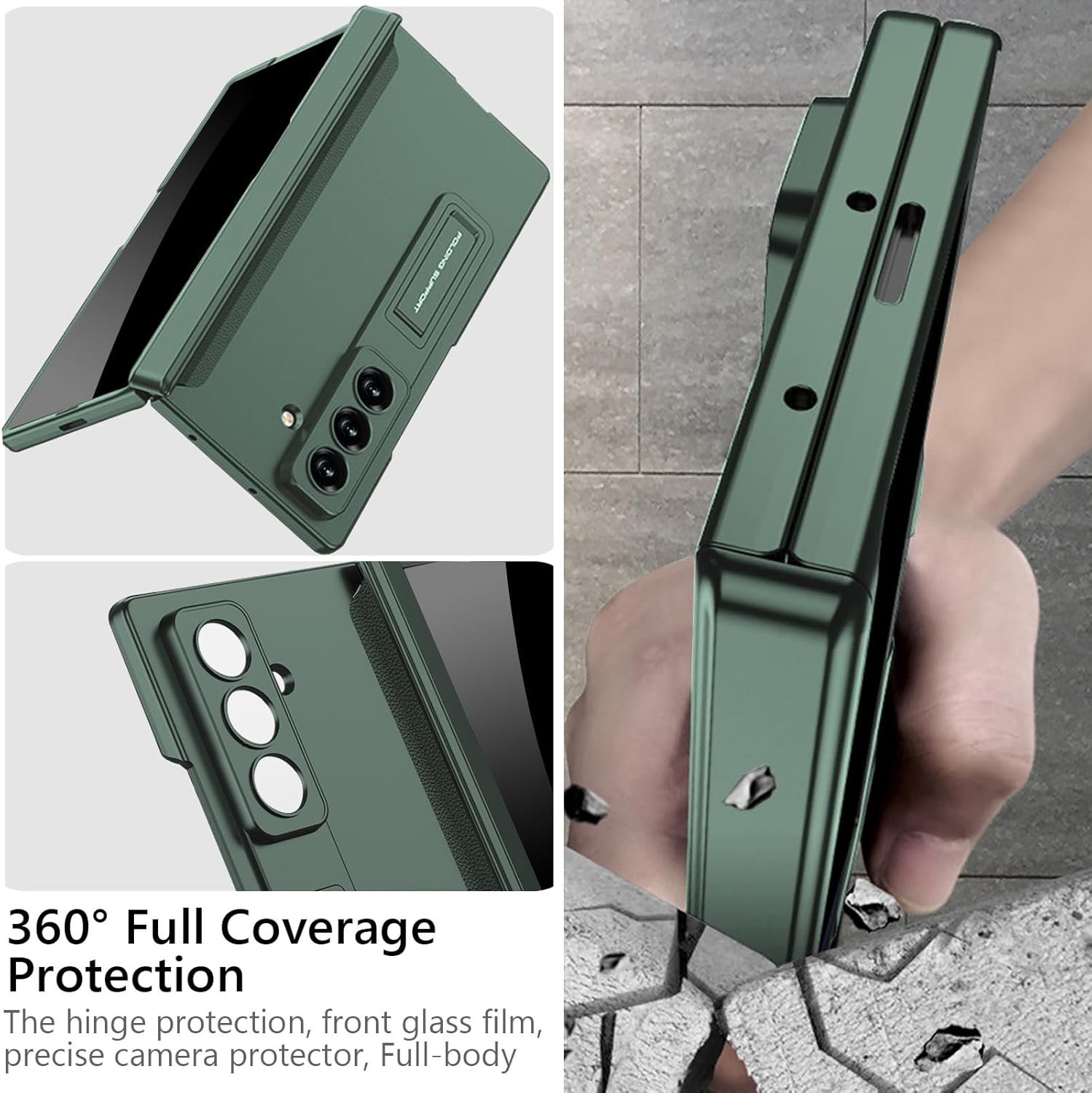 for Samsung Galaxy Z Fold 7 Case with Pastable S Pen Holder & Stylus, Full-Body Slim Case with Privacy Screen Protector Hinge Cover Kickstand Anti-Scratch Anti-spy Cover for Z Fold 7 Green