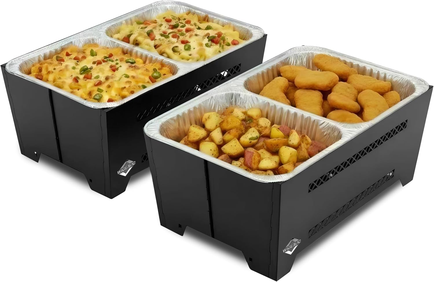 Chafing Racks for Foil Pans,Windproof Food Racks for Party Buffet with Chafing Fuel Drawer,Foldable Food Warmer Rack for Weddings,Camping and Parties 2PCS