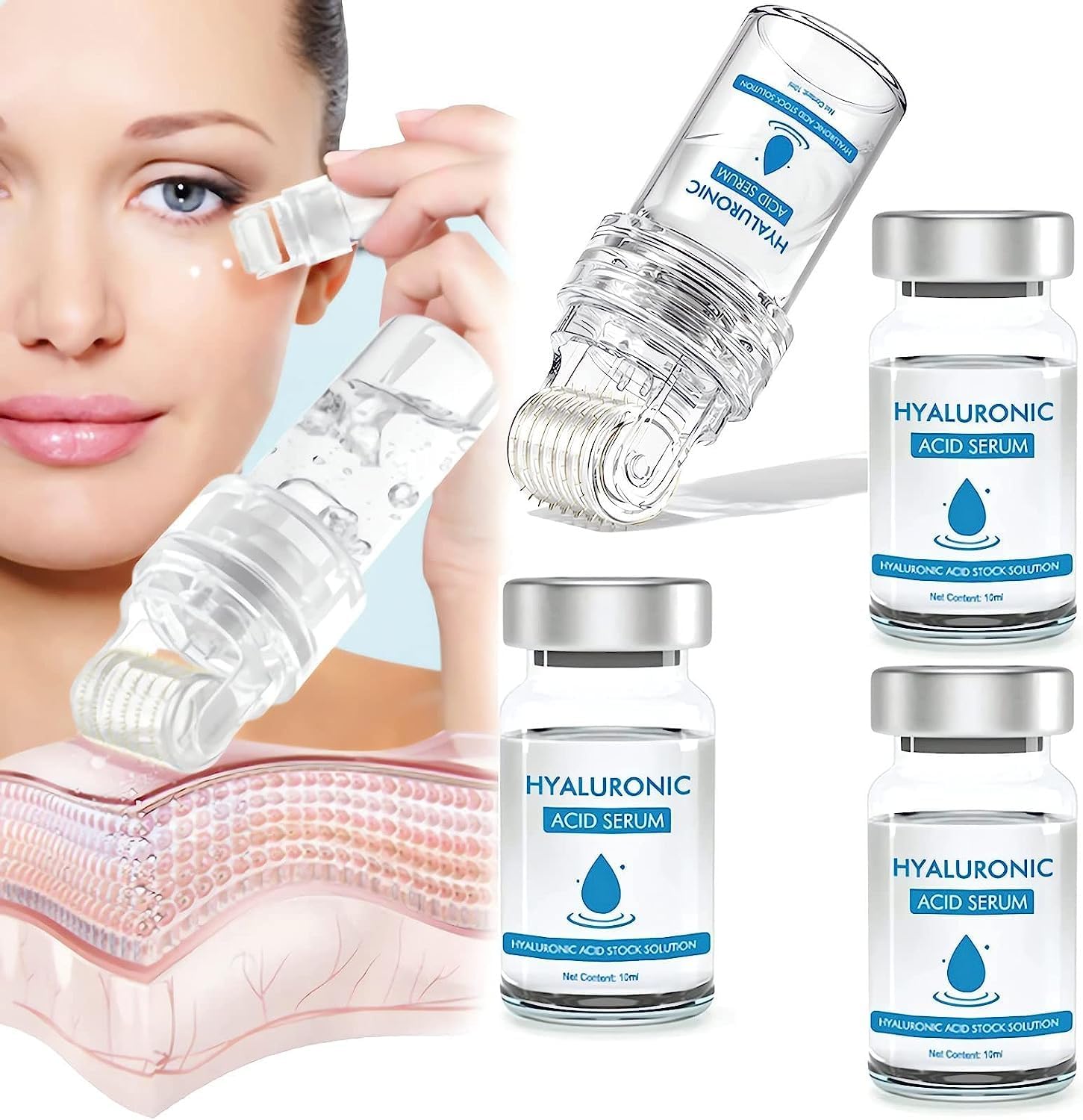 Flysmus Pockmarksheal Hyaluronic Acid Microdart Roller,Hyaluronic Acid Serum,Improves Facial Lines And Wrinkles,Liacsy Revival CelluFeni Microdarts Roller for All Skin Types (3 Pcs)