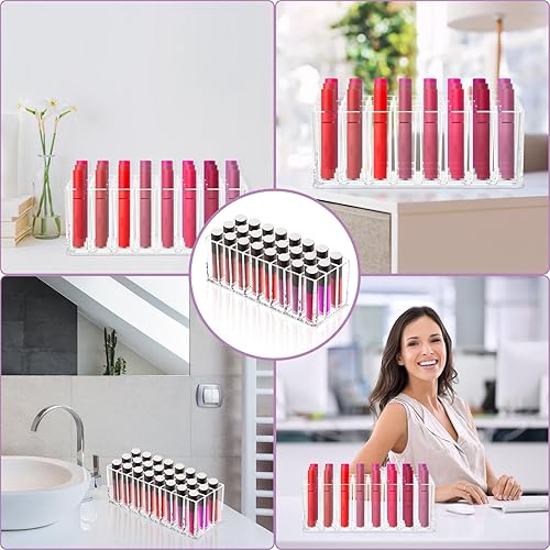 Miniatura 7 de 2Pcs Clear Acrylic Lipstick Organizer Racks With 24 Slots, Smooth Surface Easy Access Lipstick Storage Cases for Makeup Brush Eyeliners Nail Polish
